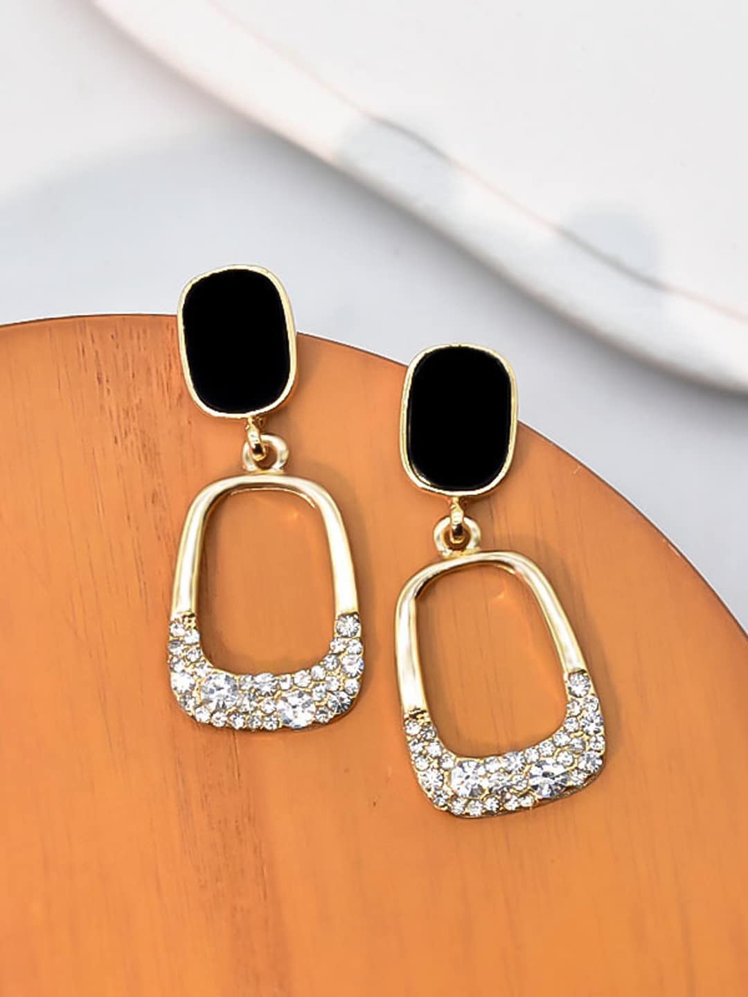 

VAGHBHATT Gold Plated Stainless Steel Square Drop Earrings