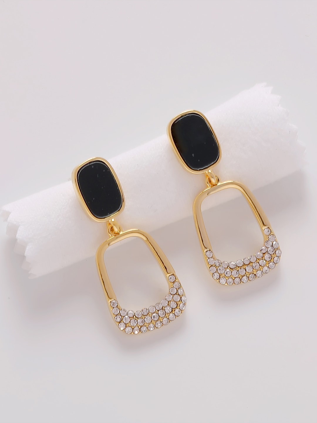 

VAGHBHATT Gold-Plated Rhinestone Square Drop Earrings