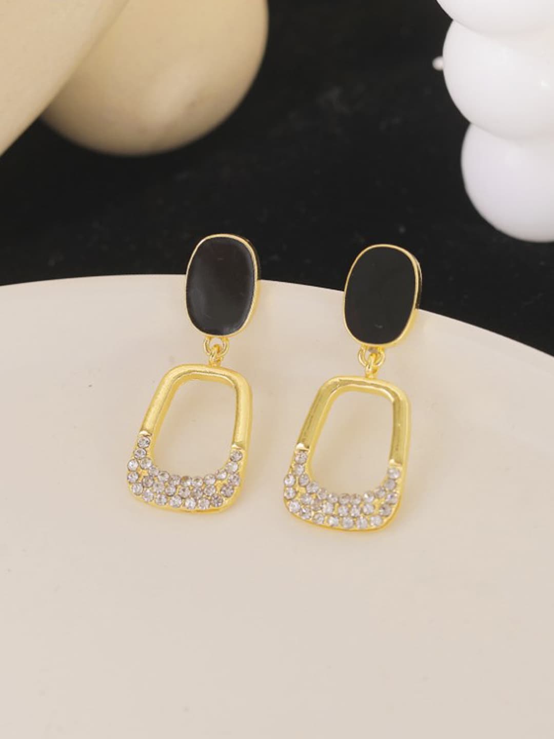 

VAGHBHATT Gold Plated Rhinestone Stone Studded Drop Earrings