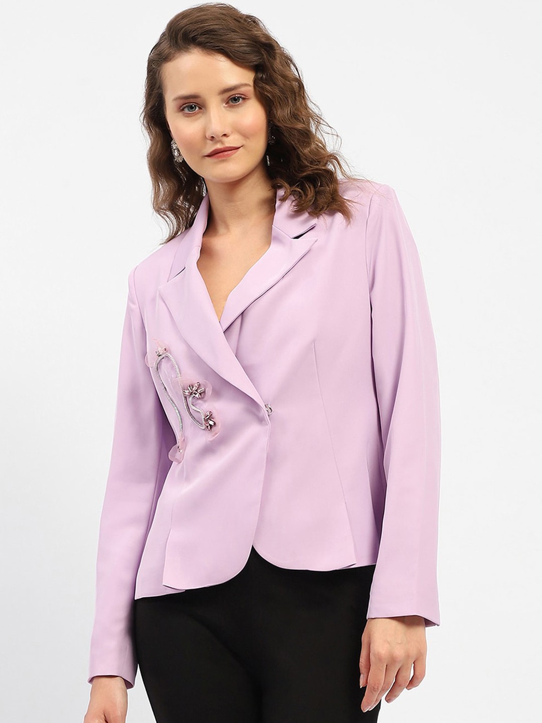 

Madame Embroidered Notched Lapel Double Breasted Blazer, Mauve