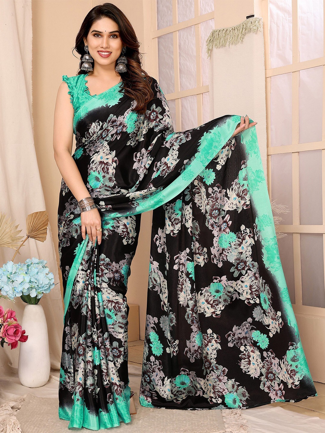 

KALINI Floral Printed Saree, Green