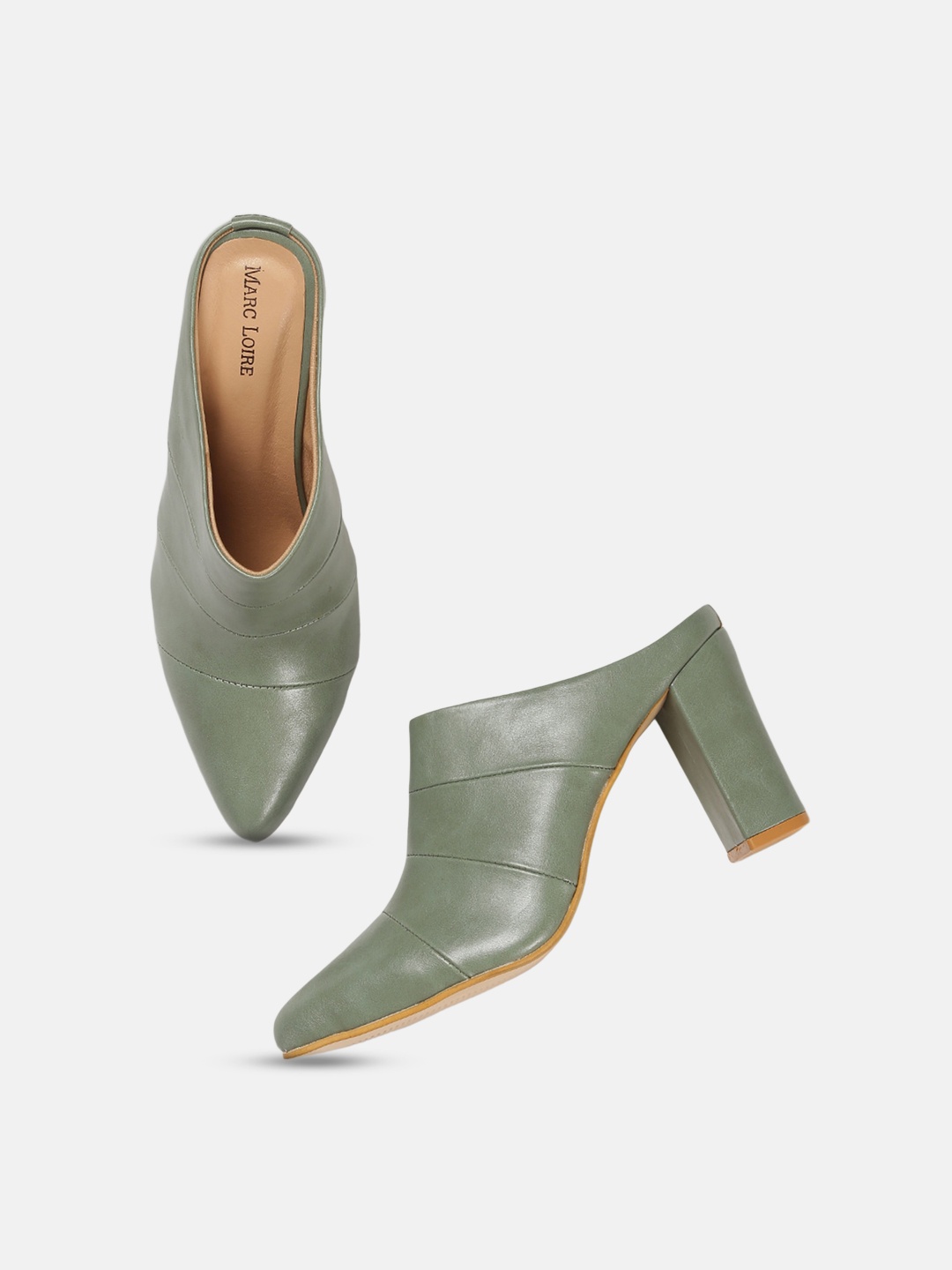 

Marc Loire Block Heeled Mules, Olive