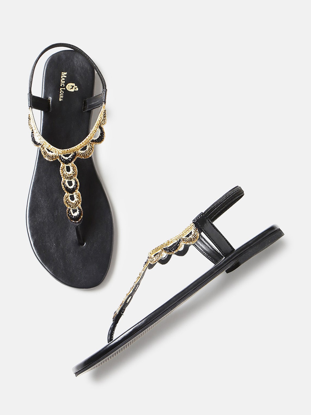 

Marc Loire Embellished Open Toe T-Strap Flats, Black