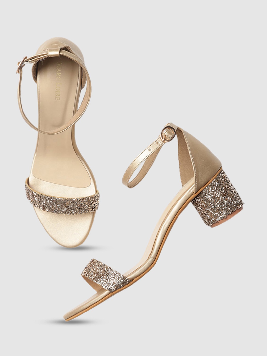

Marc Loire Embellished Open Toe Block Heels, Gold