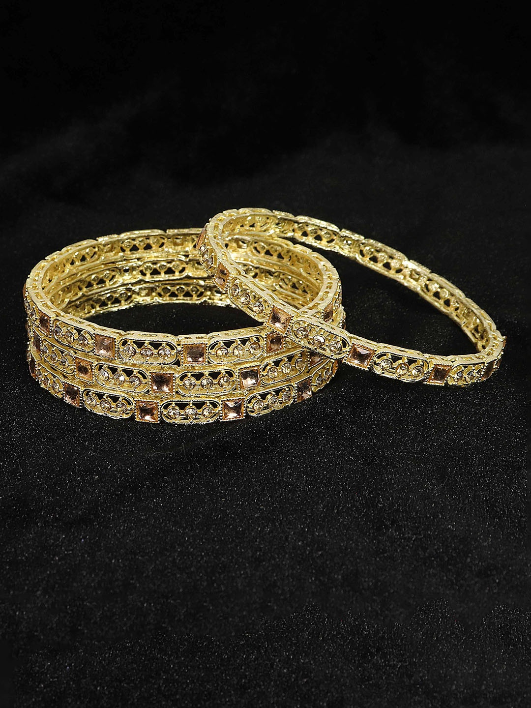 

NMII Set Of 4 Gold-Plated & American Diamond Studded Bangles