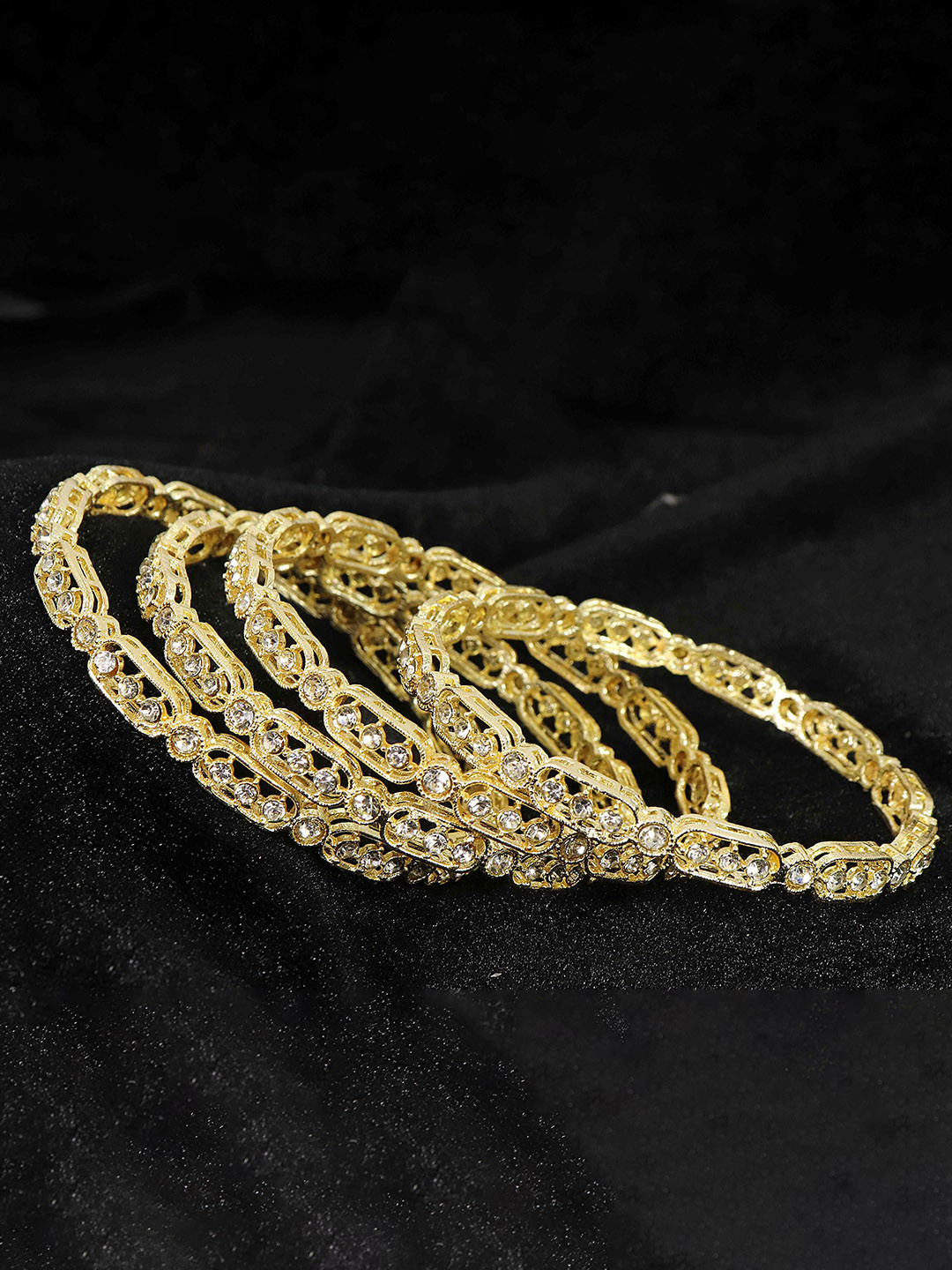 

NMII Set Of 4 Gold Plated American Diamond Studded Bangles