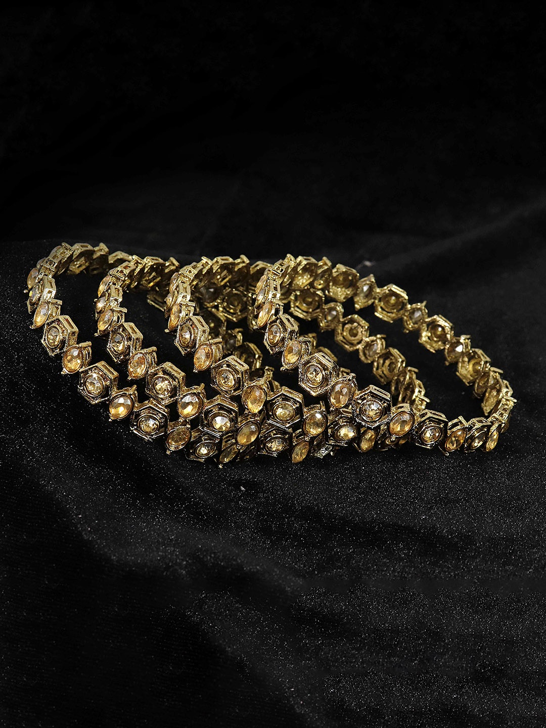 

NMII Set Of 4 Gold-Plated American Diamond-Studded Bangles