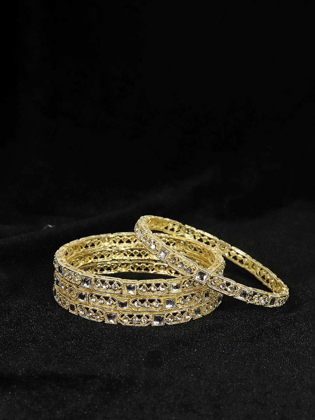 

NMII Set Of 4 Gold-Plated Kundan & American Diamond-Studded Bangles