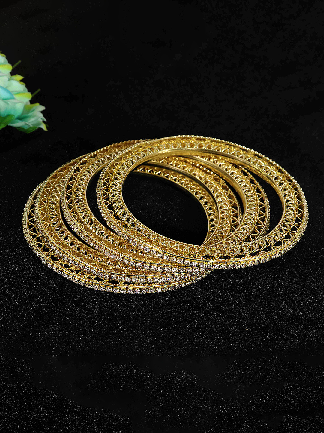 

NMII Set Of 4 Gold-Plated American Diamond-Studded Bangles