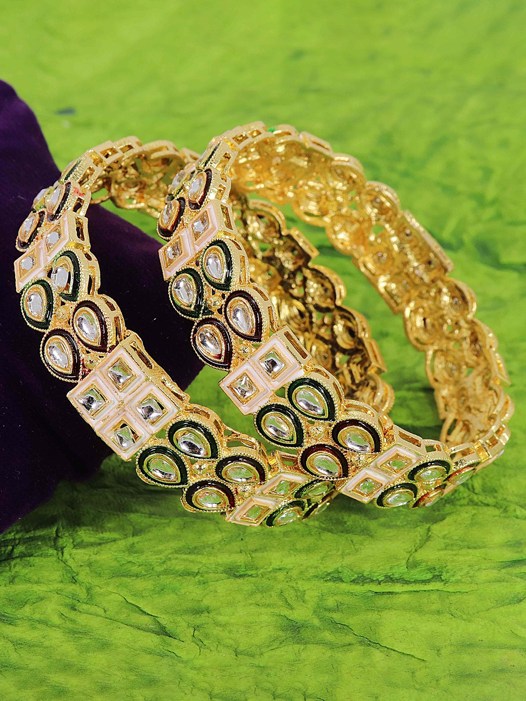

NMII Set Of 2 Kundan Studded Bangles, Gold