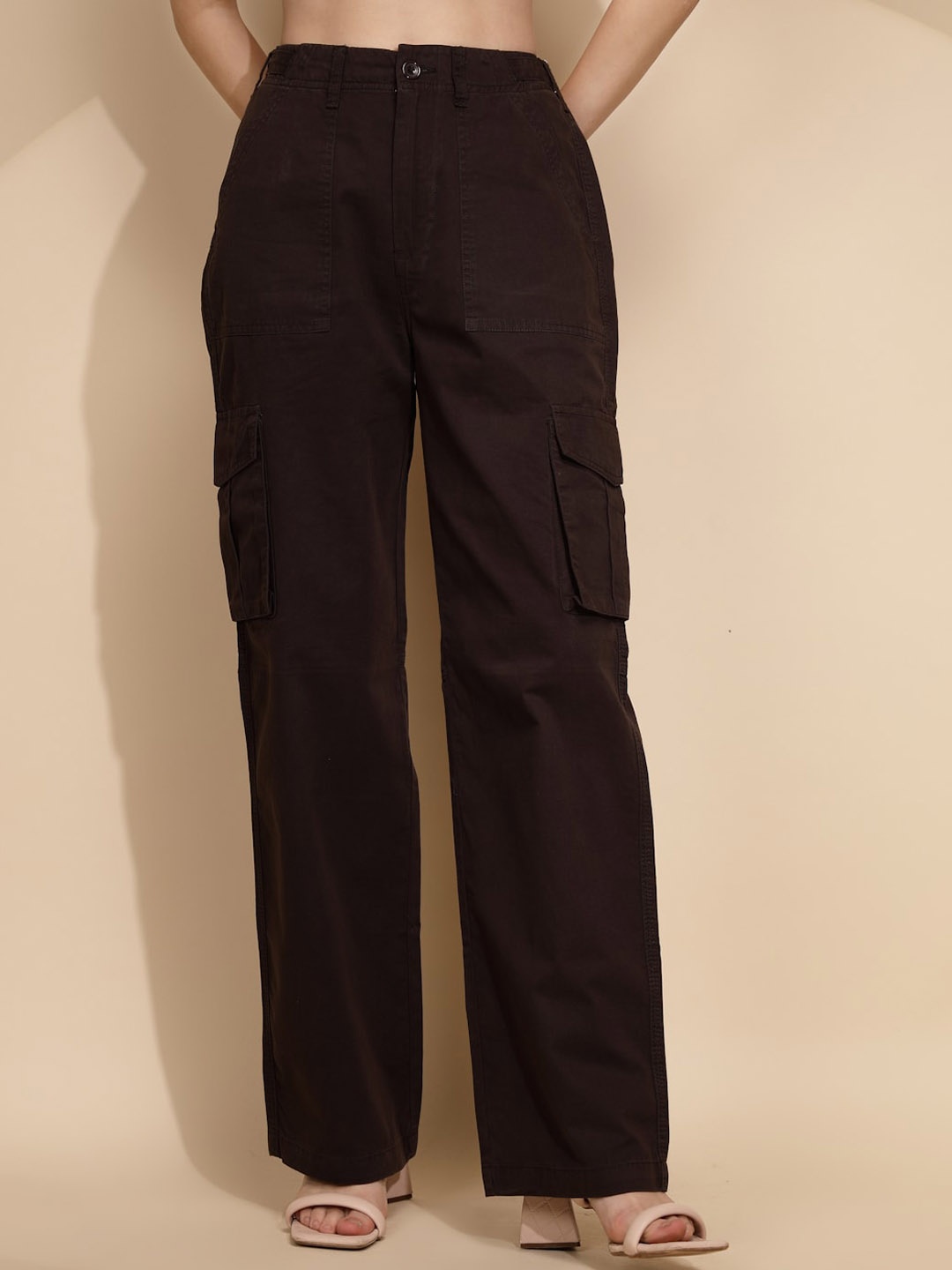 

Global Republic Women High-Rise Stain Resistant Cotton Cargo Trouser, Brown