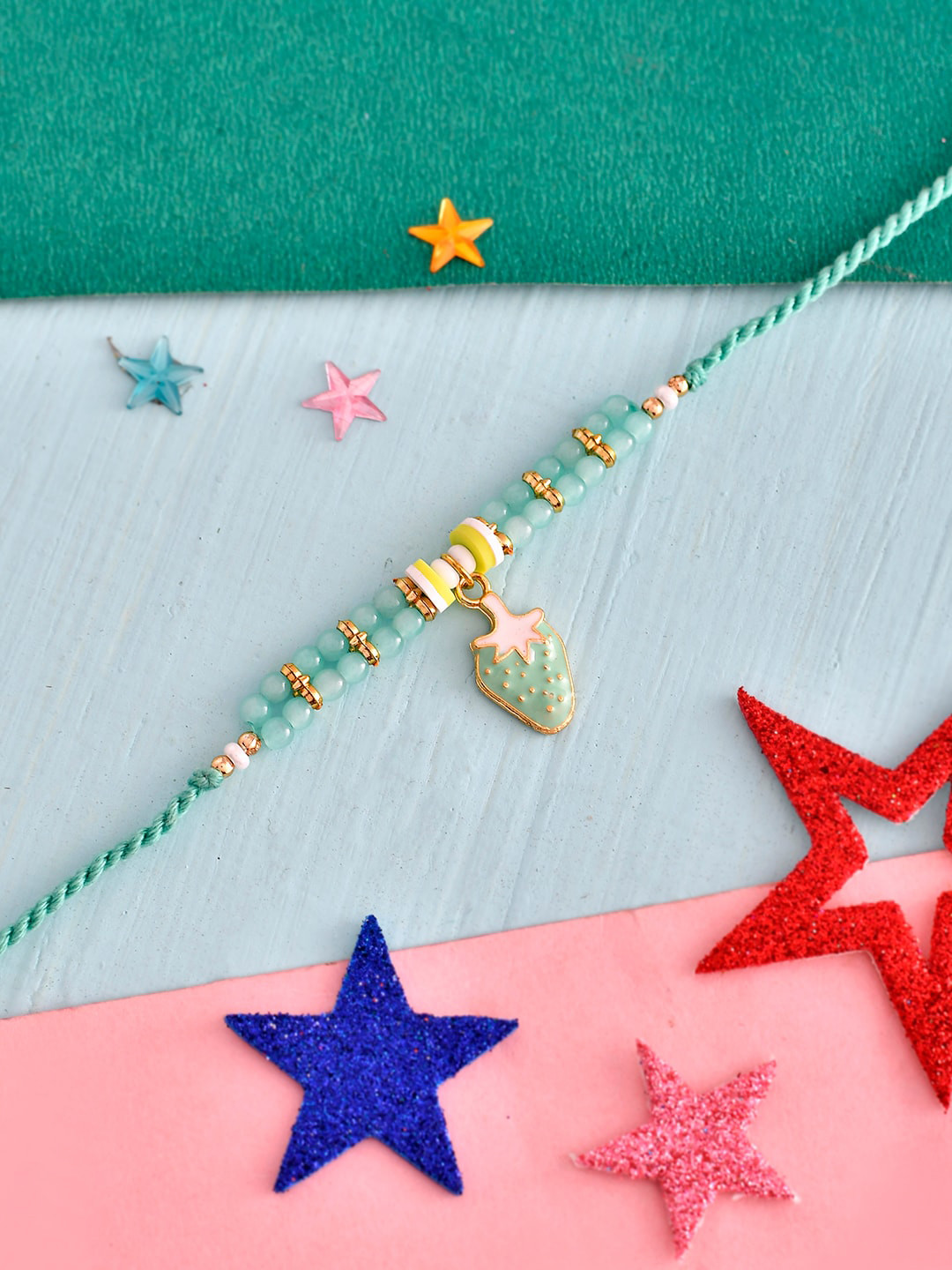 

Voylla Turquoise Beads Kid's Fruit Motif Rakhi, Green