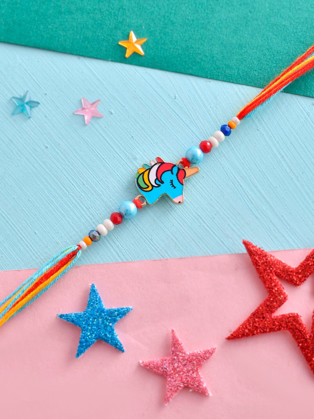 

Voylla Kids Beaded Thread Unicorn Charm Rakhi, Blue