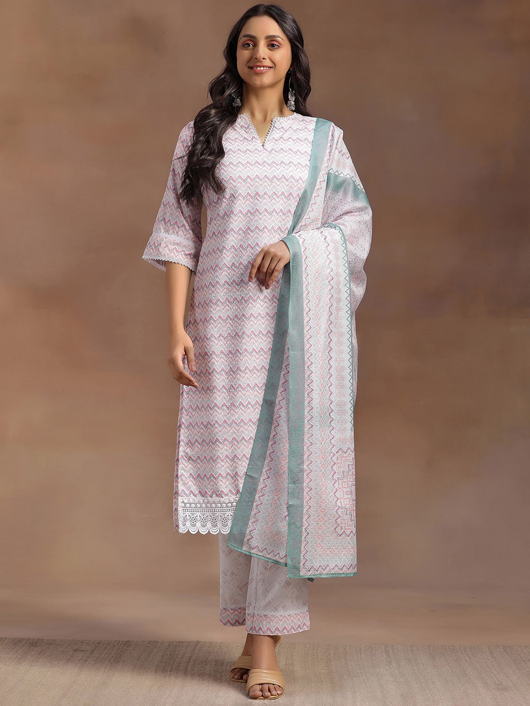 

Libas Embroidered Regular Kurta with Palazzos & With Dupatta, Pink