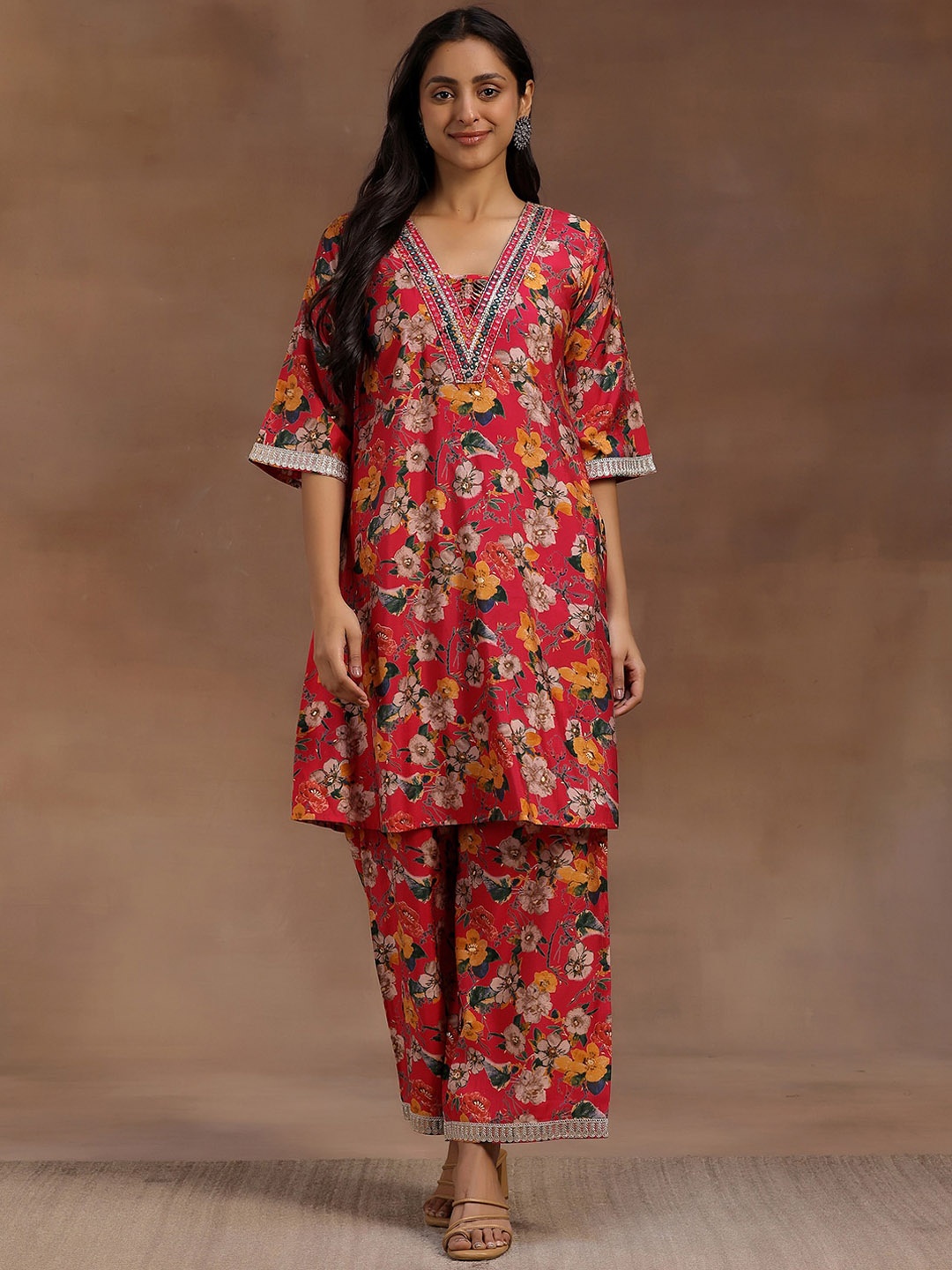 

Libas Pink Floral Printed Tunic With Palazzo
