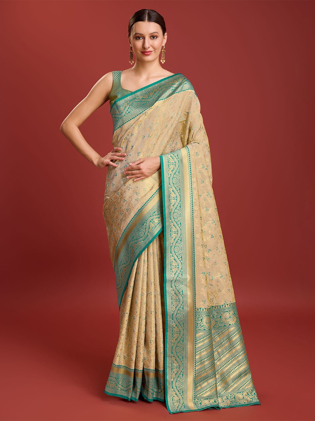 

MONJOLIKA FASHION Woven Design Zari Tissue Banarasi Saree, Beige