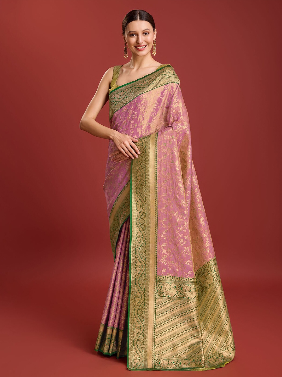 

MONJOLIKA FASHION Woven Design Zari Tissue Banarasi Saree, Rose