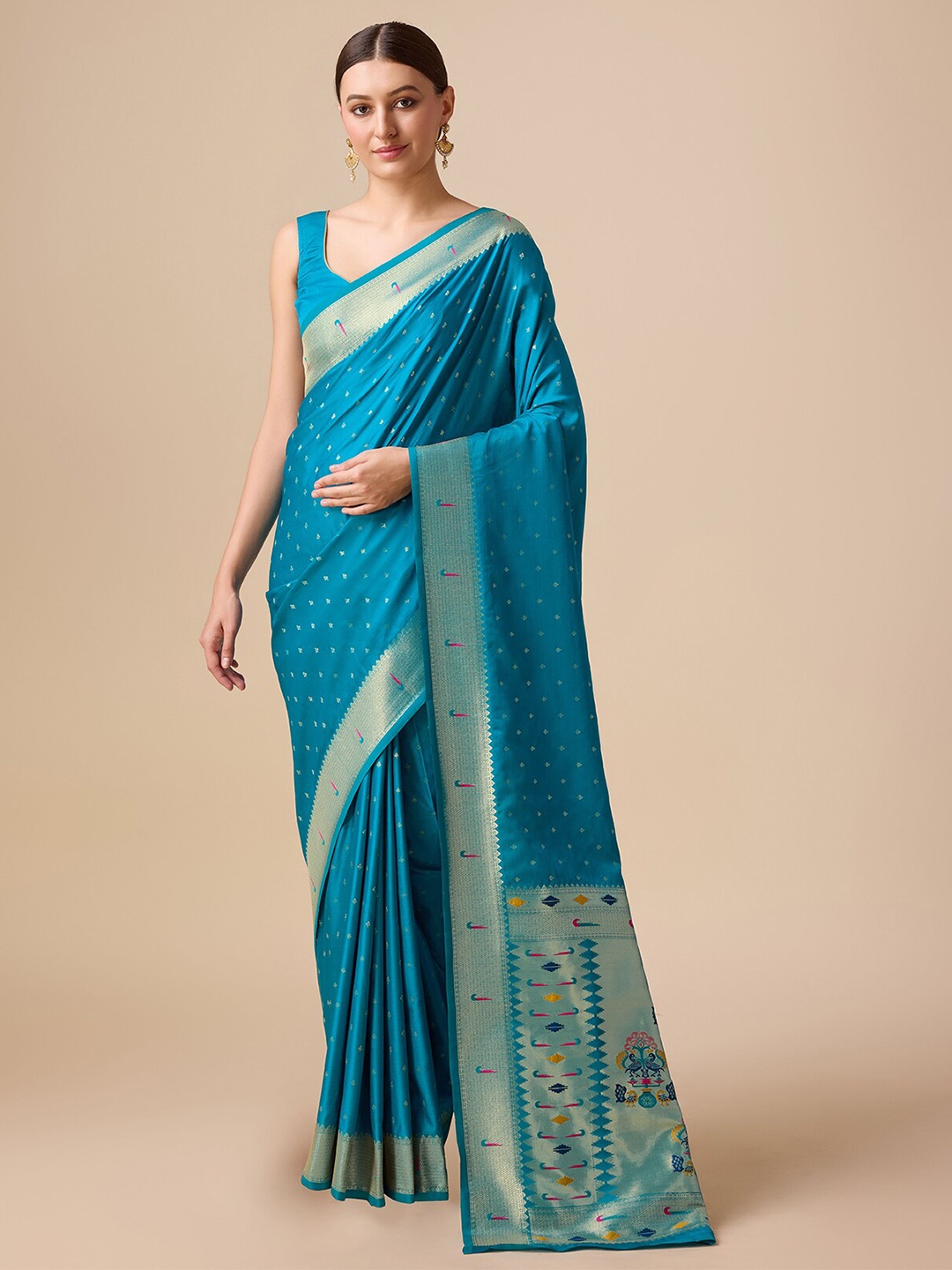 

MONJOLIKA FASHION Woven Design Zari Paithani Saree, Blue