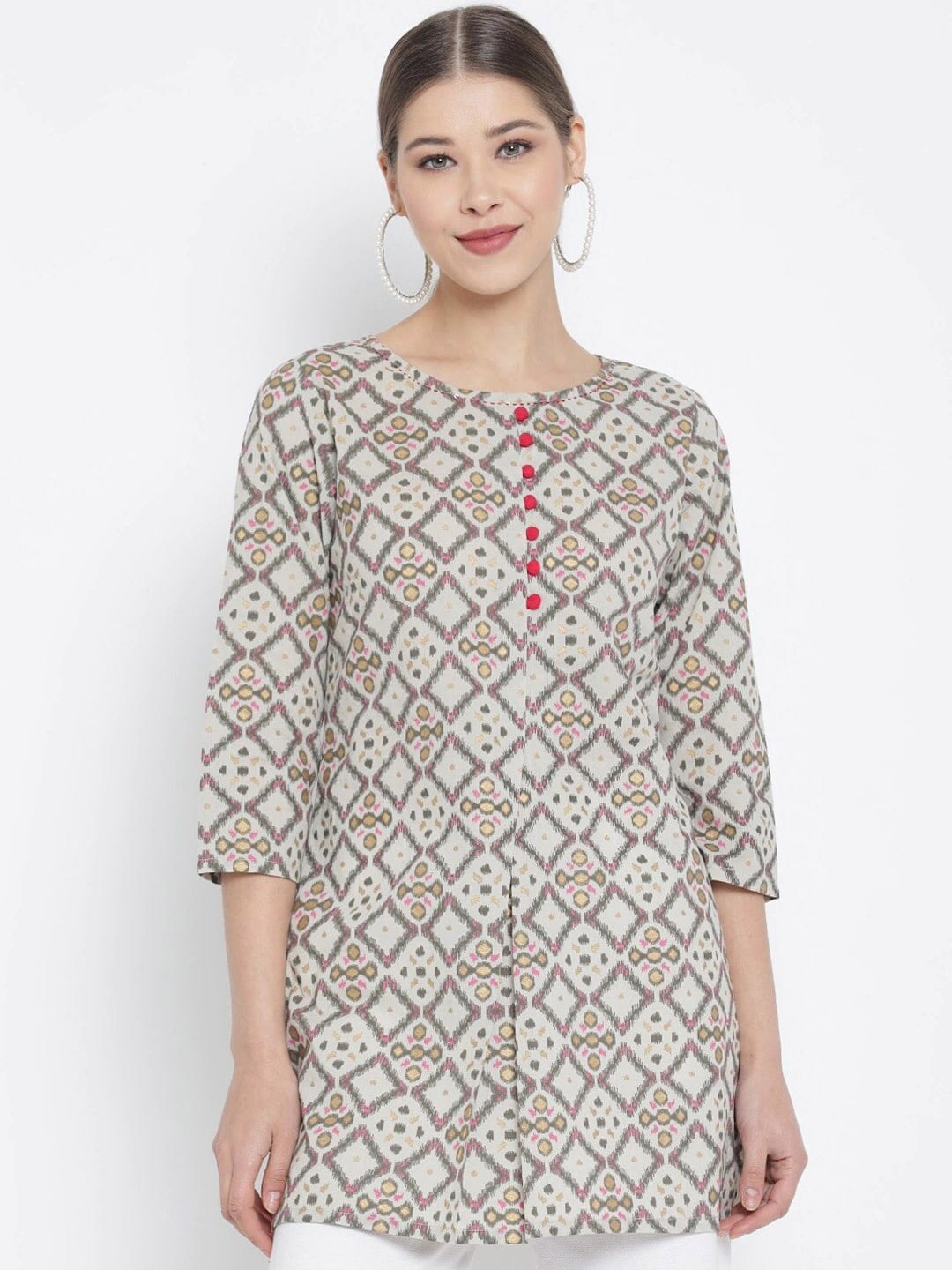 

KALINI Checked Round Neck Three-Quarter Sleeves Anarkali Kurti, Multi
