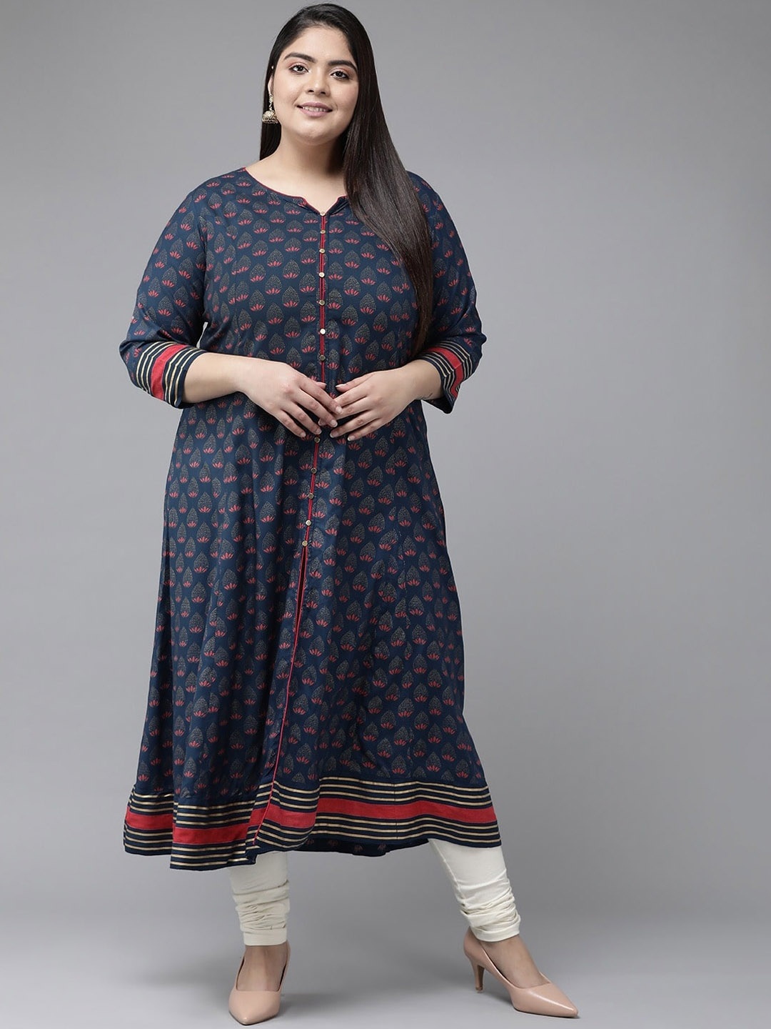 

KALINI Floral Ethnic Motifs Printed Anarkali Kurta, Blue