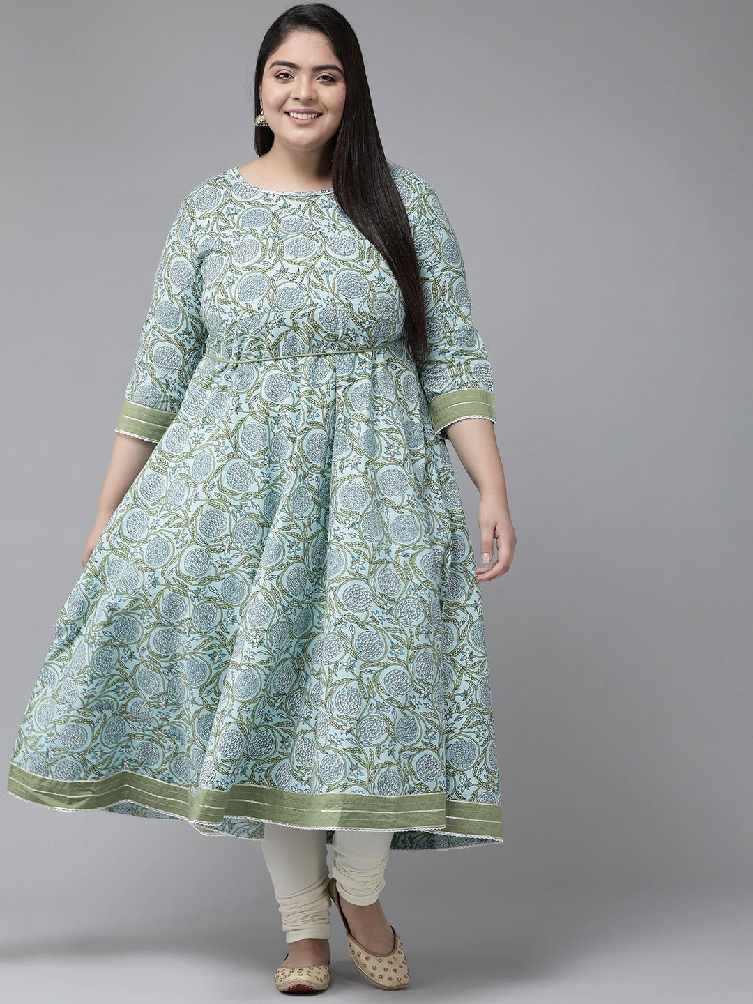 

KALINI Plus size Floral Printed Cotton Anarkali Kurta, Blue
