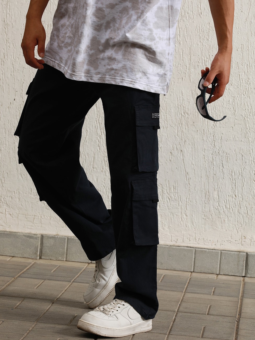 

Hubberholme Men Relaxed Straight Leg Loose Fit Cargo Trousers, Blue