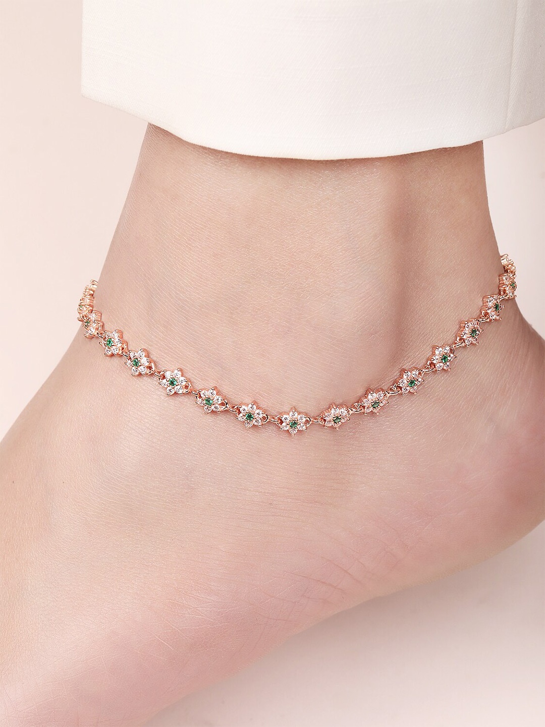 

Zavya 925 Pure Silver Rose Gold-Plated Artificial Stones Anklet