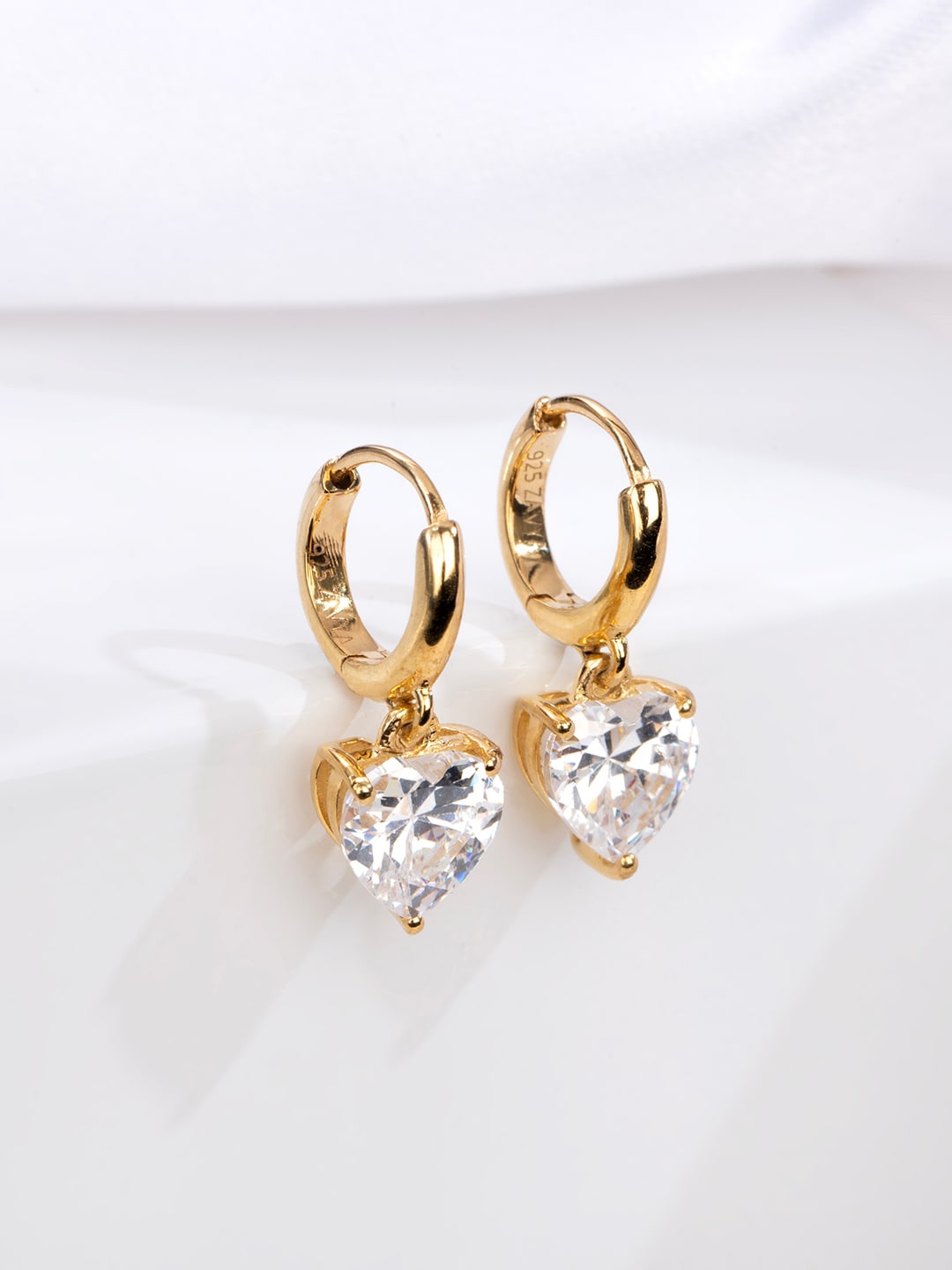 

Zavya 925 Pure Sterling Silver Gold-Plated Cubic Zirconia Studded Hoop Earrings