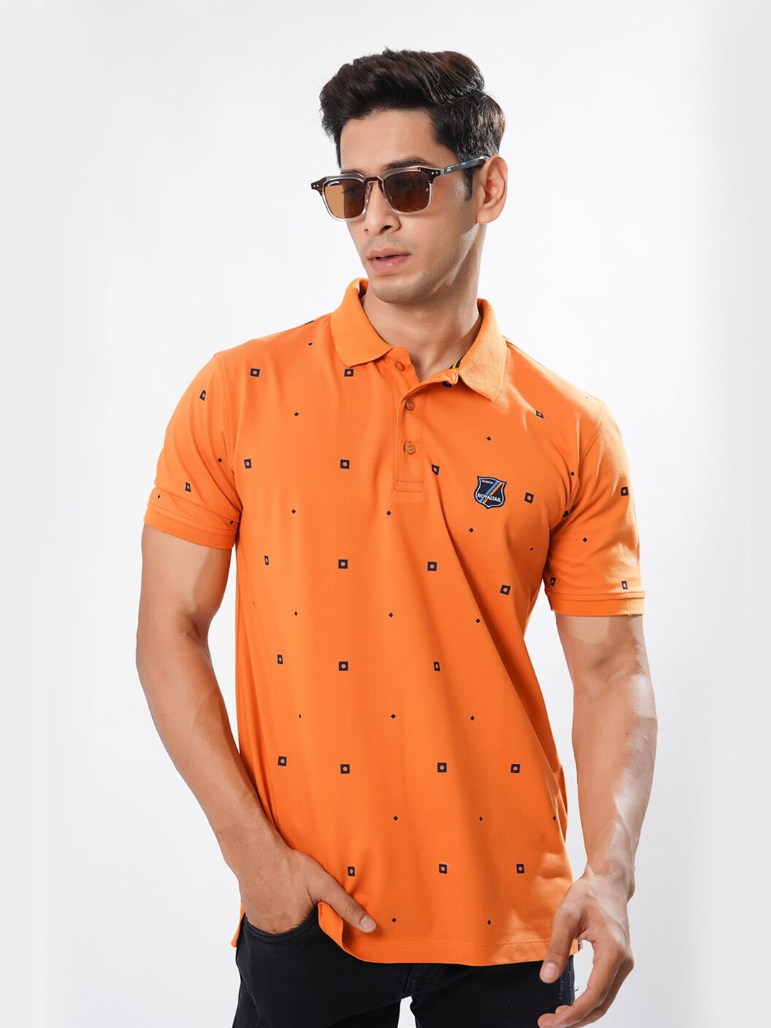 

ROYALTAIL Printed Polo Collar Cotton T-shirt, Orange