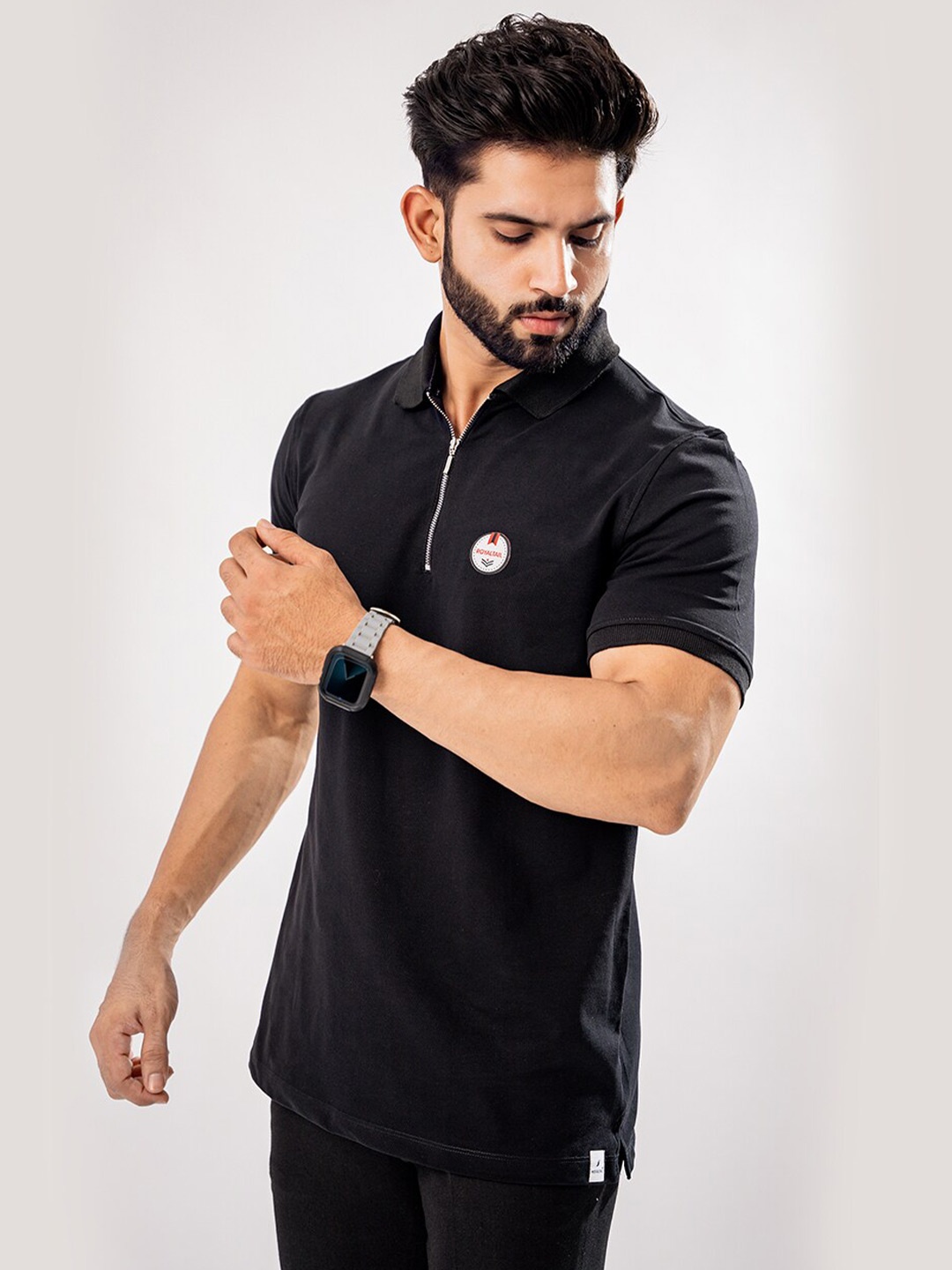 

ROYALTAIL Polo Collar Cotton T-shirt, Black