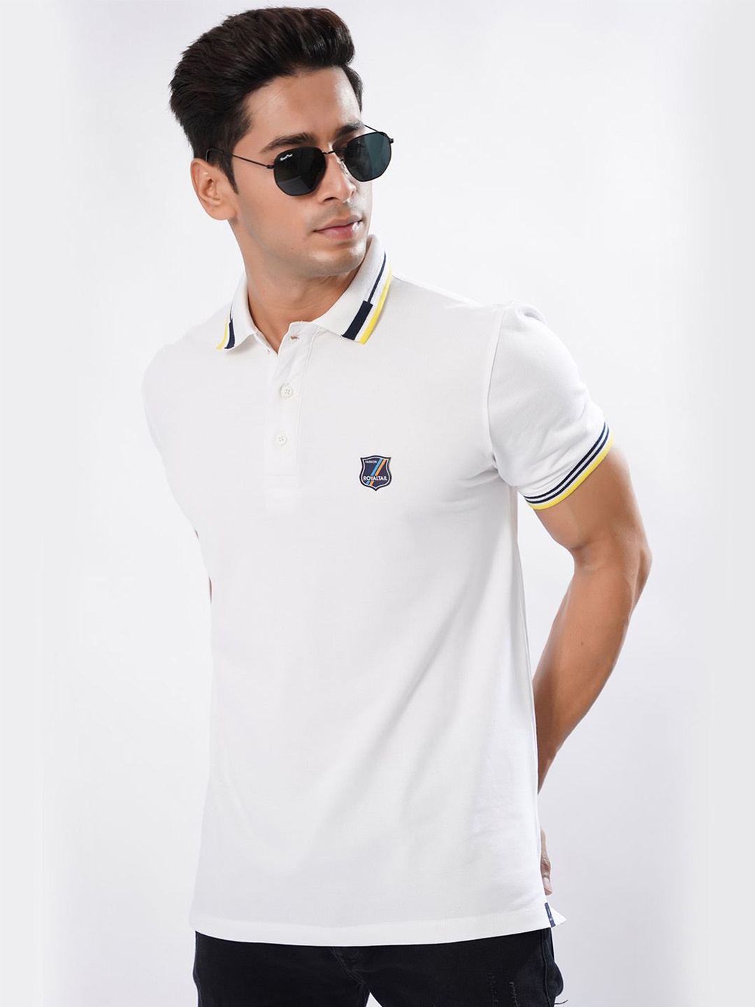 

ROYALTAIL Polo Collar Monochrome Cotton T-shirt, White