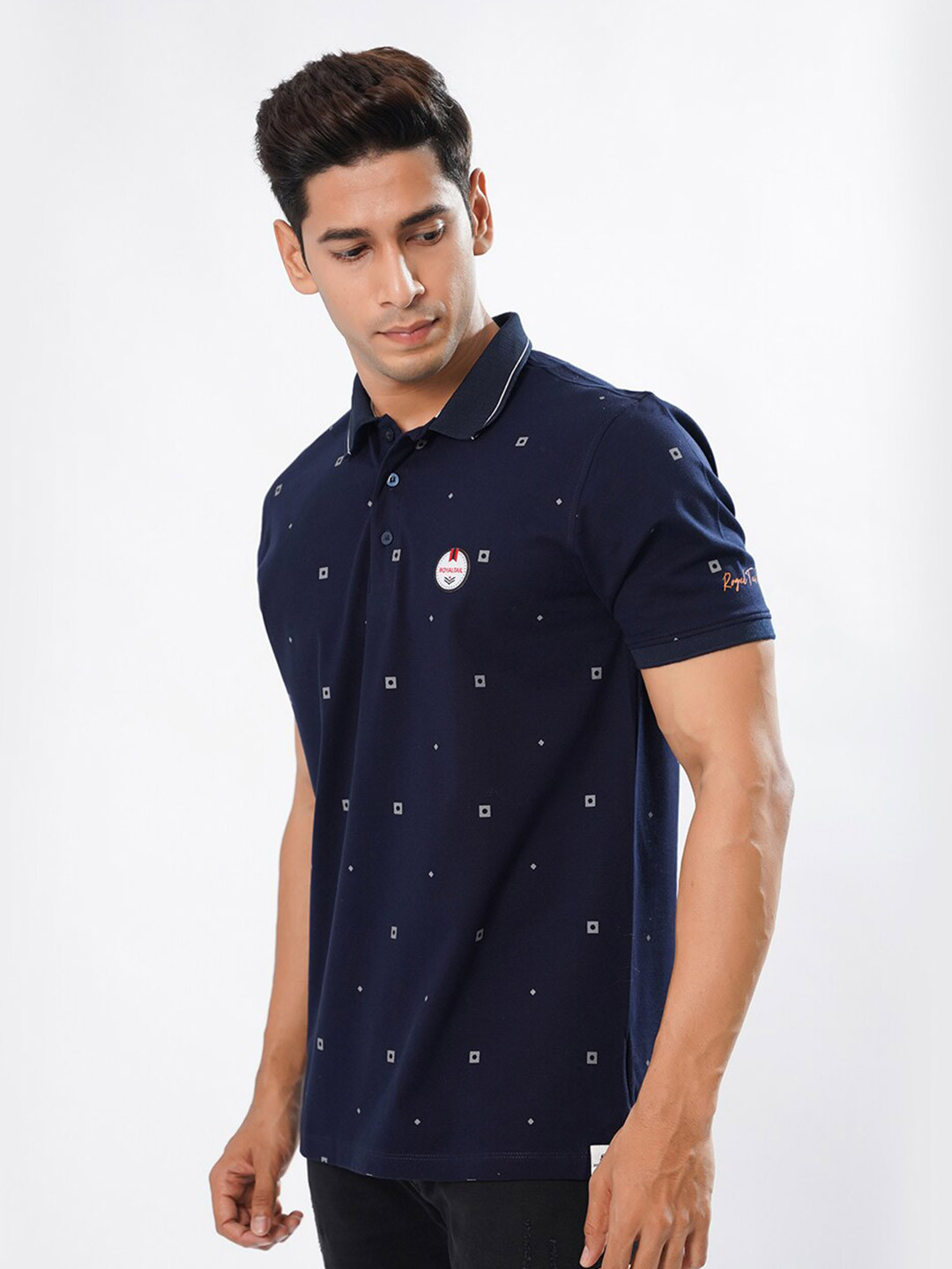 

ROYALTAIL Printed Polo Collar Cotton T-shirt, Navy blue