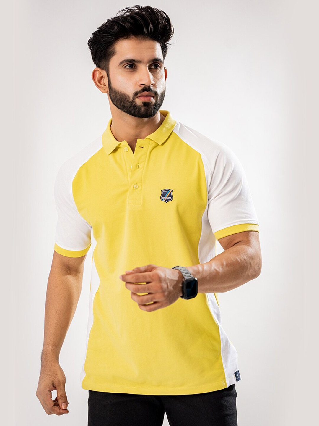 

ROYALTAIL Polo Collar Raglan Sleeves Regular Fit Cotton T-shirt, Yellow