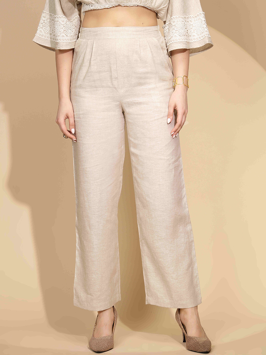 

Global Republic Women Straight Fit Stain Resistant Parallel Trousers, Beige