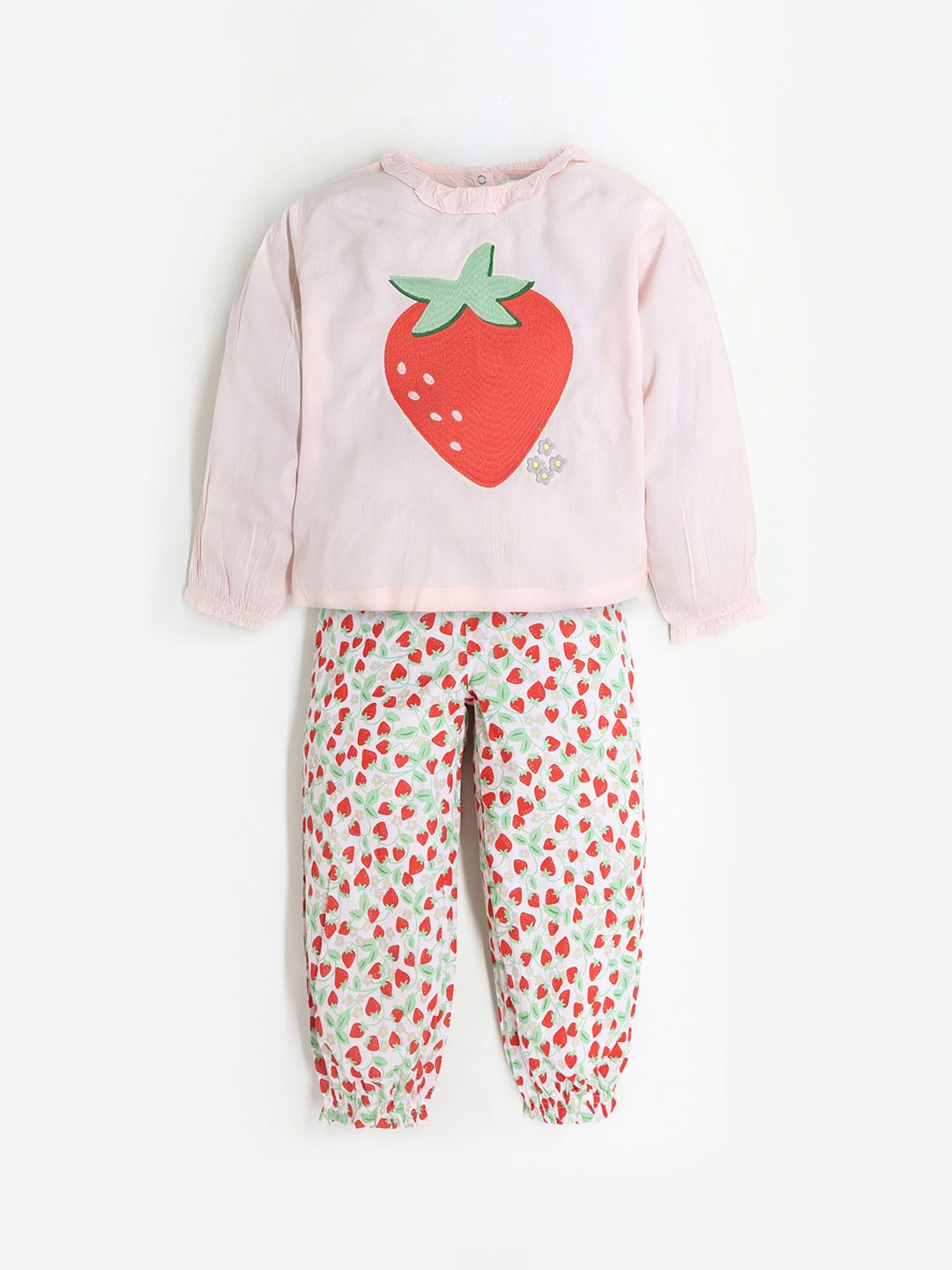 

Cherry Crumble Girls Graphic Printed Night suit, Pink