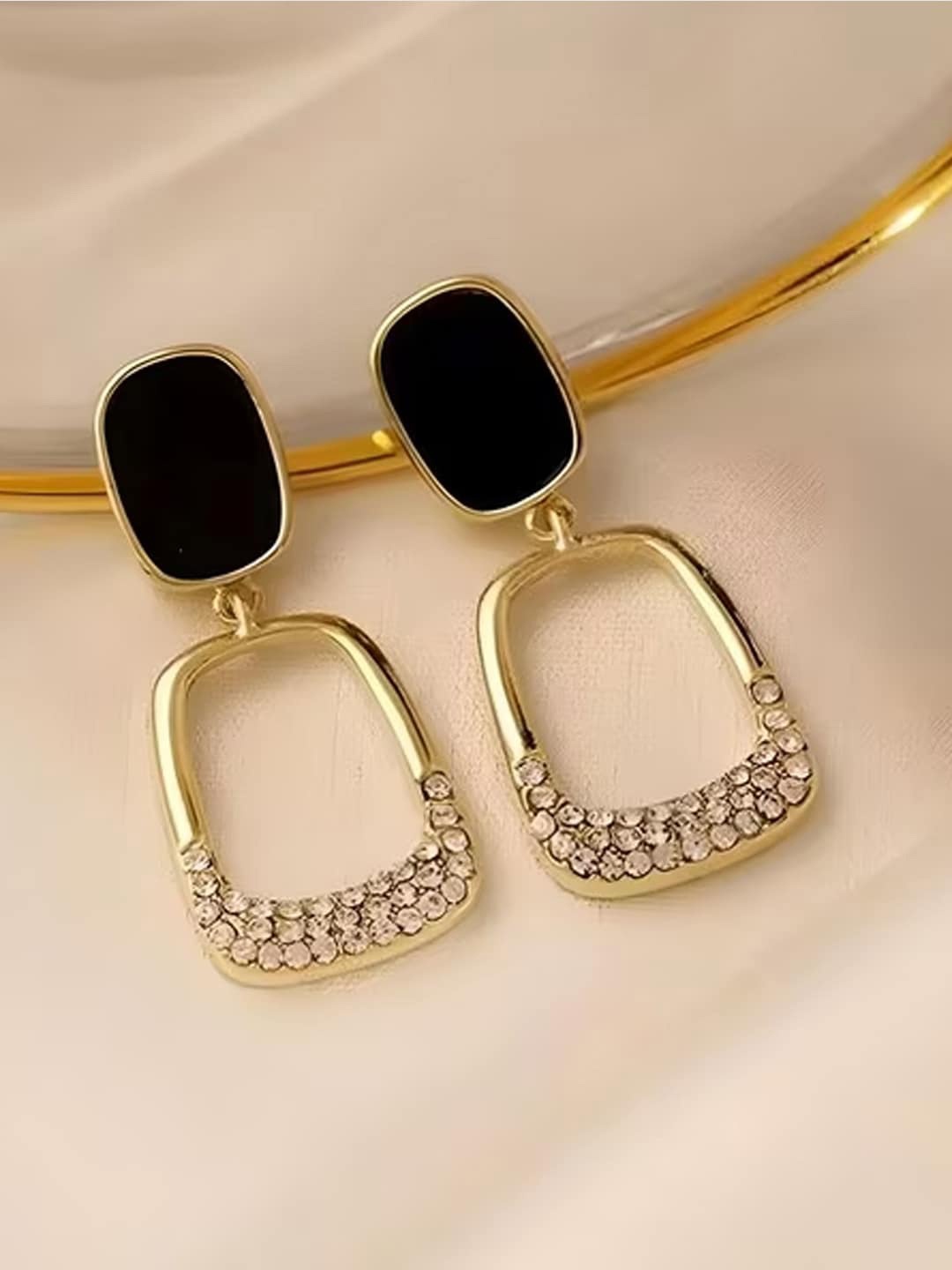 

Krelin Gold-Plated Stone Studded Square Drop Earrings