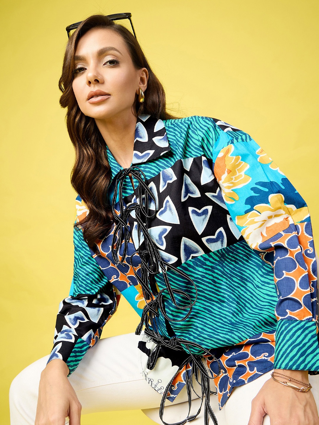 

Uptownie Printed Tie-Up Full Sleeve Cotton Shirt, Blue