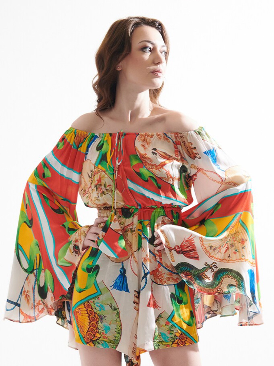 

CIN CIN Printed Off-Shoulder Playsuit, Orange