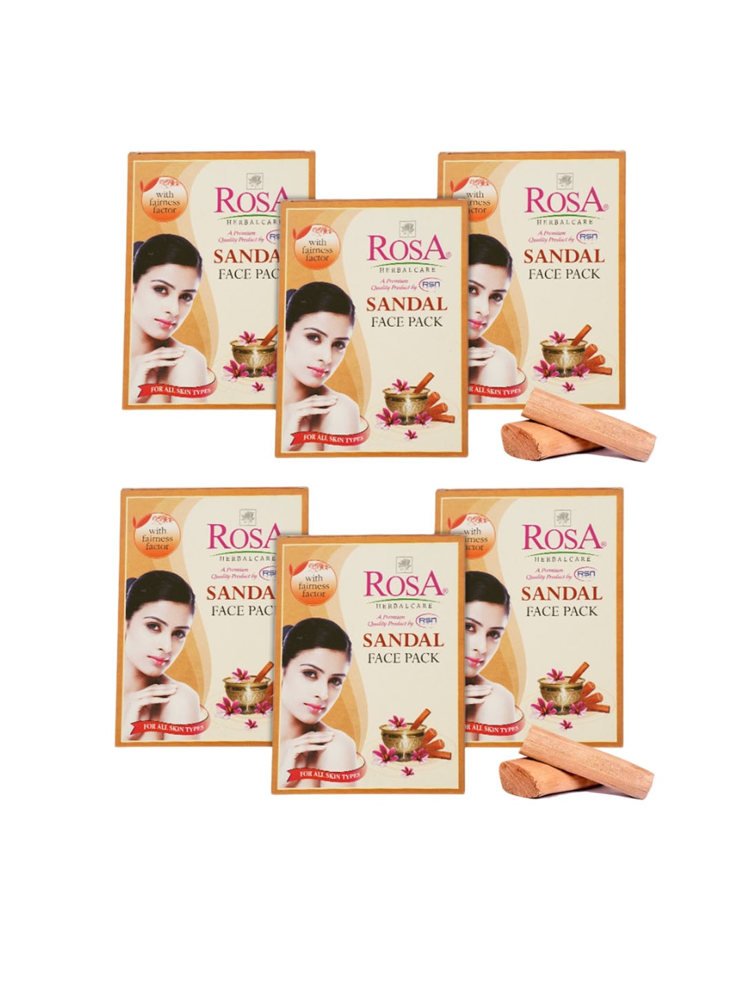 

ROSA Set Of 6 Fairness Factor Sandal Face Pack - 25 gm Each, Brown