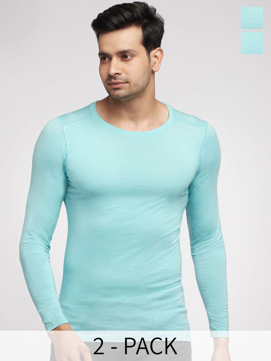 

Kosha Men's Pack Of 2 Merino Wool & Bamboo Lightweight Heat Retention Thermal Top, Turquoise blue