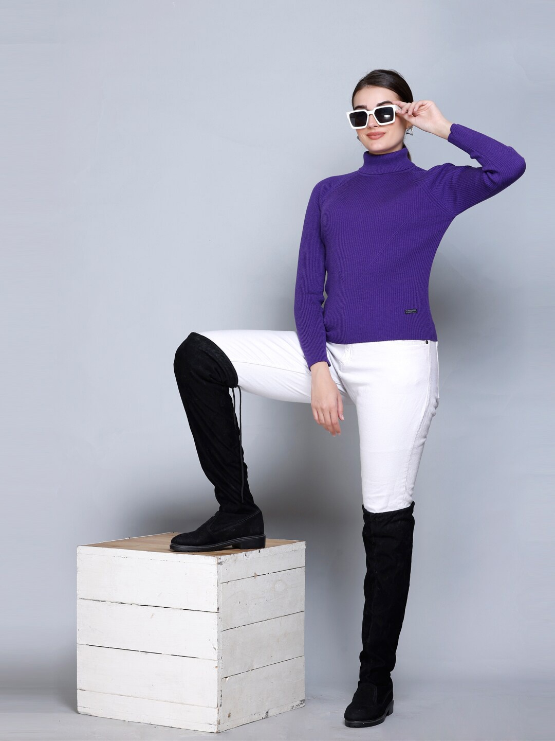 

513 Turtle Neck Long Sleeve Ribbed Pullover Sweater, Purple