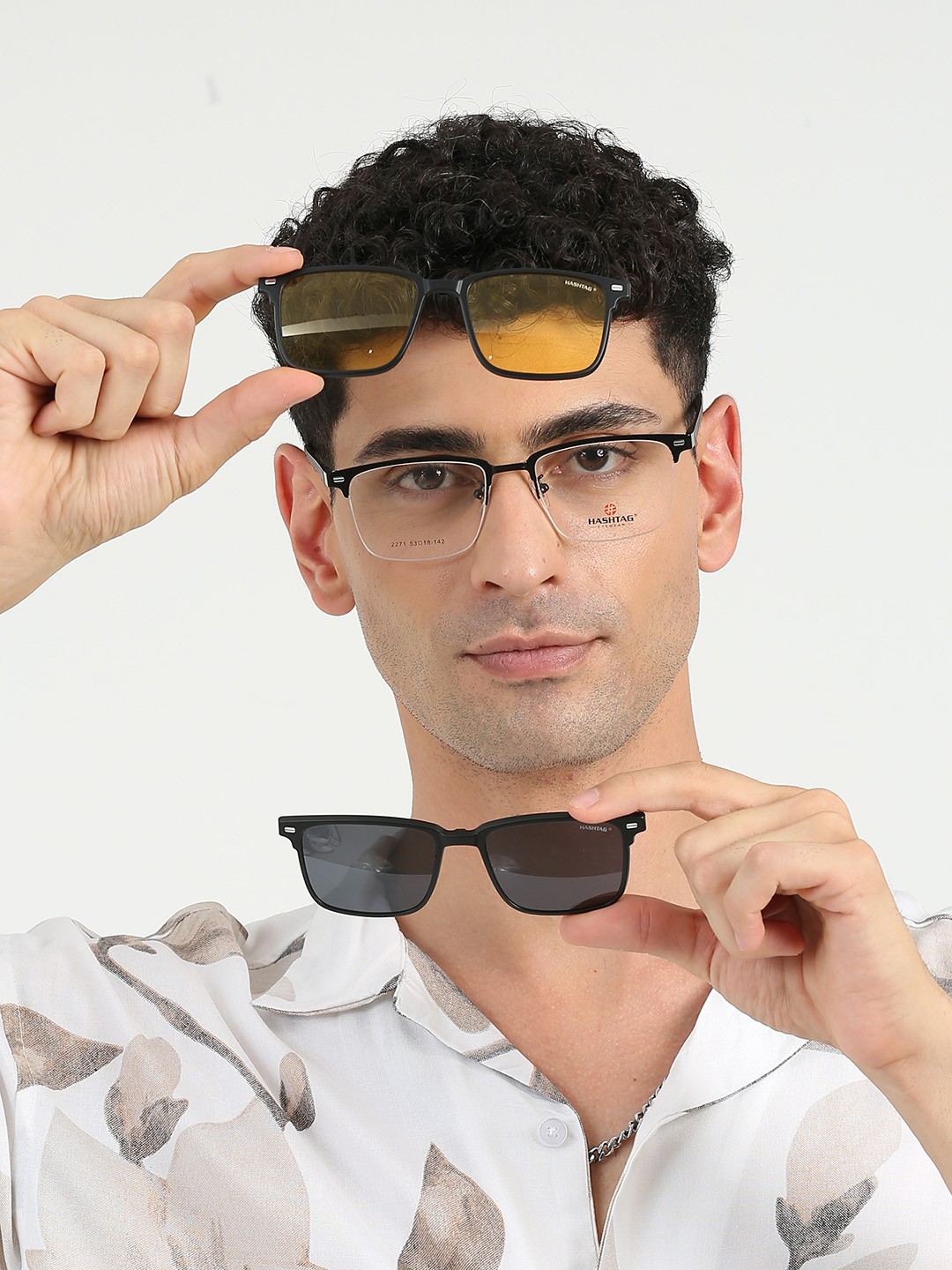 

HASHTAG EYEWEAR Unisex Square Clip On Sunglasses VK-2271 C1, Transparent