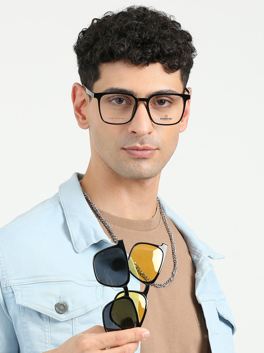 

HASHTAG EYEWEAR Unisex Wayfarer Clip On Sunglasses VK-2190 C1, Transparent