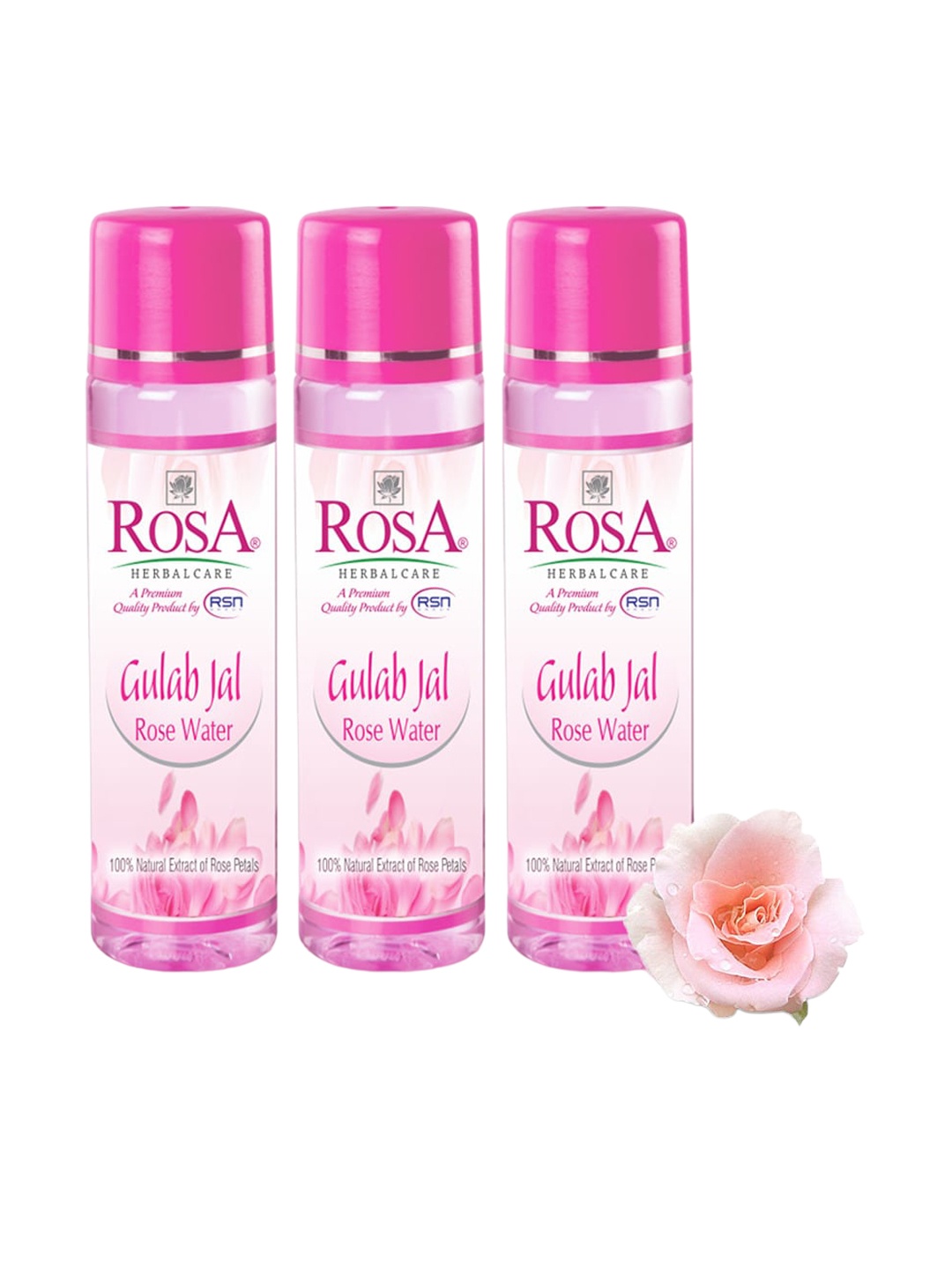 

ROSA Set Of 3 Gulab Jal Rose Water - 120 ml Each, Pink