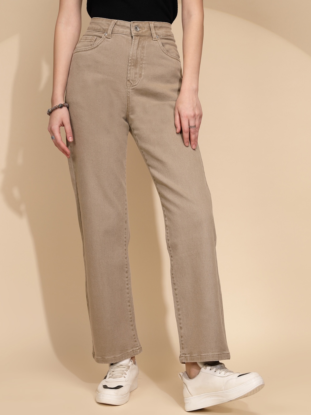 

Global Republic Women Straight Slim Fit Mid-Rise Coloured Shade Cotton Stretchable Jeans, Khaki