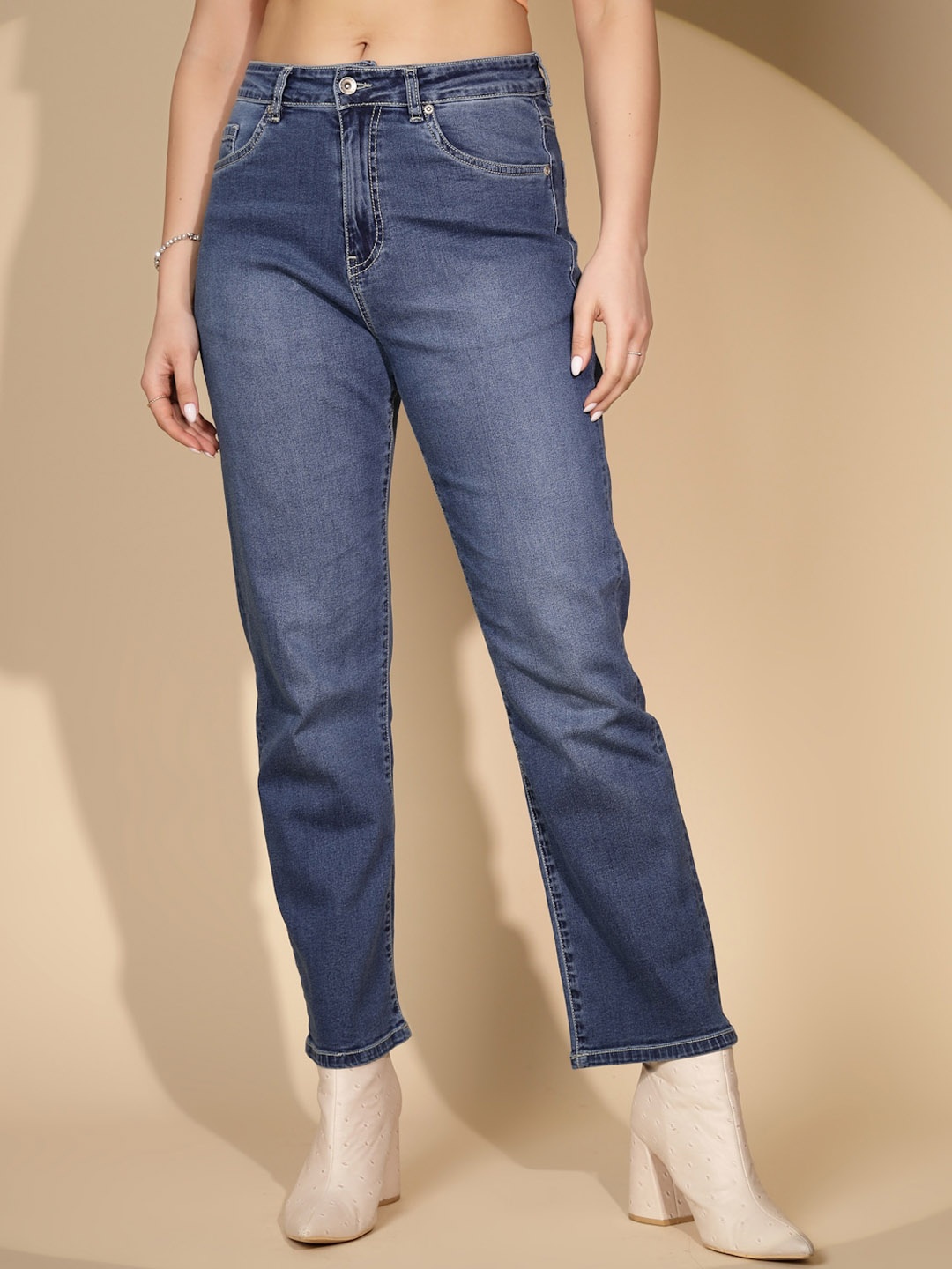 

Global Republic Women Straight Fit Light Fade Clean Look Stretchable Jeans, Blue
