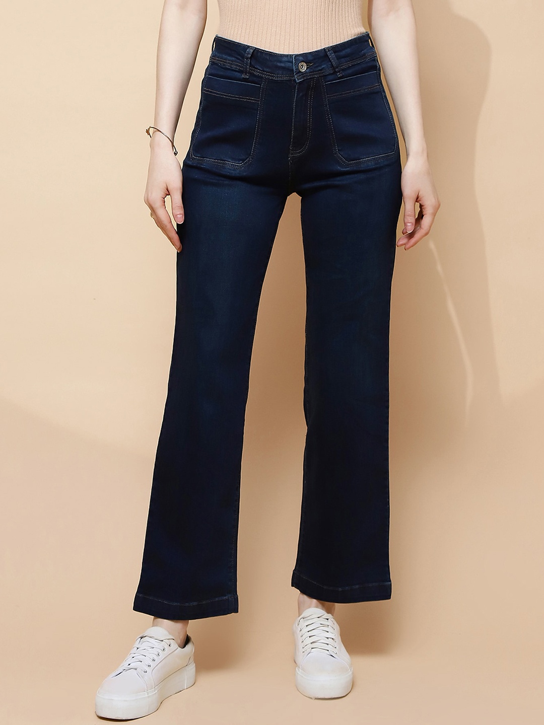 

Global Republic Women Straight Fit Clean Look Stretchable Jeans, Blue