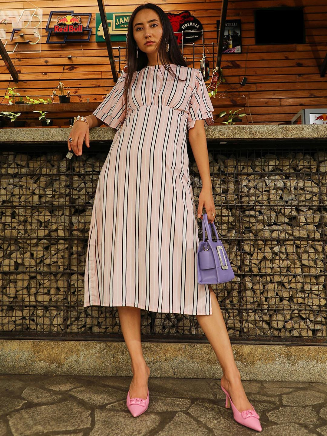 

PINACOLADA Striped A-Line Maxi Dress, Pink