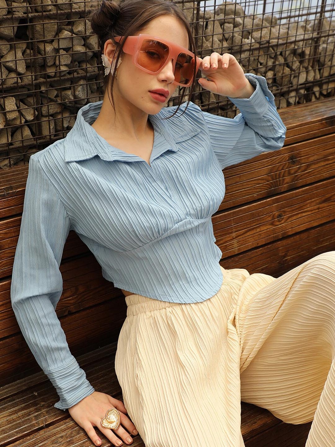 

PINACOLADA Striped Shirt Style Top, Blue