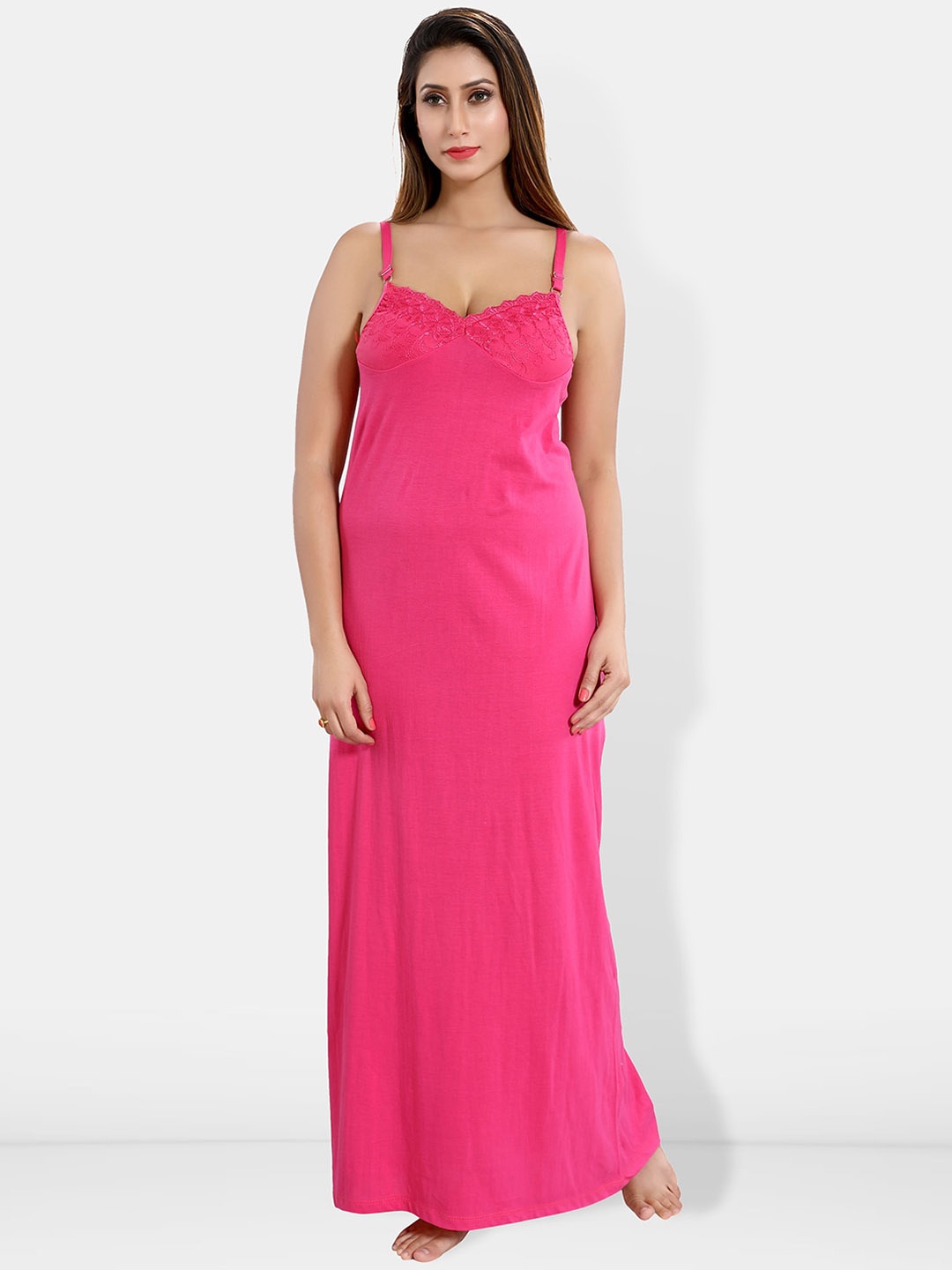 

Be You Shoulder Straps Sleeveless Cotton Maxi Nightdress, Pink